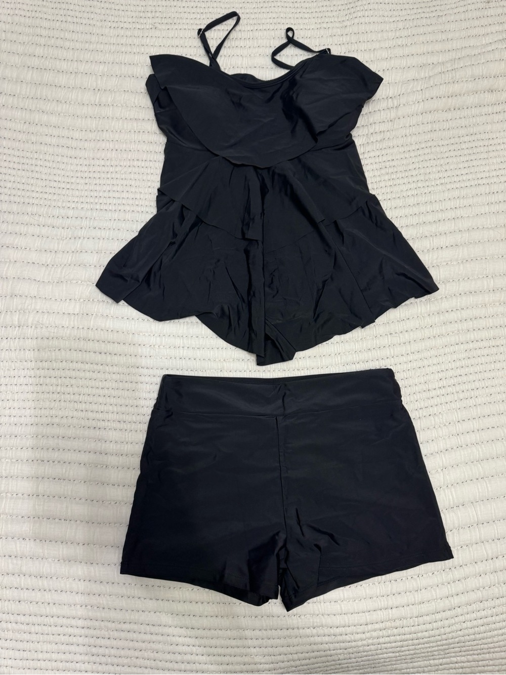 Holipick Black Ruffle Tankini Boy Short Swimsuit Set Size L NWT